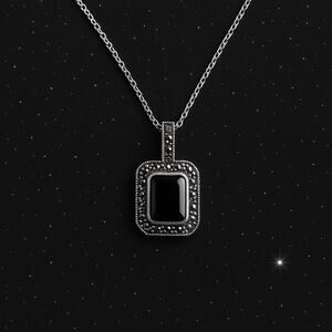 Sterling Silver Necklace with Elegant Black Pendant